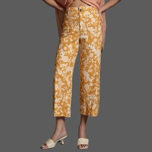Maeve The Colette Cropped Wide-Leg Linen Blend Pants Maize Floral Size 29P